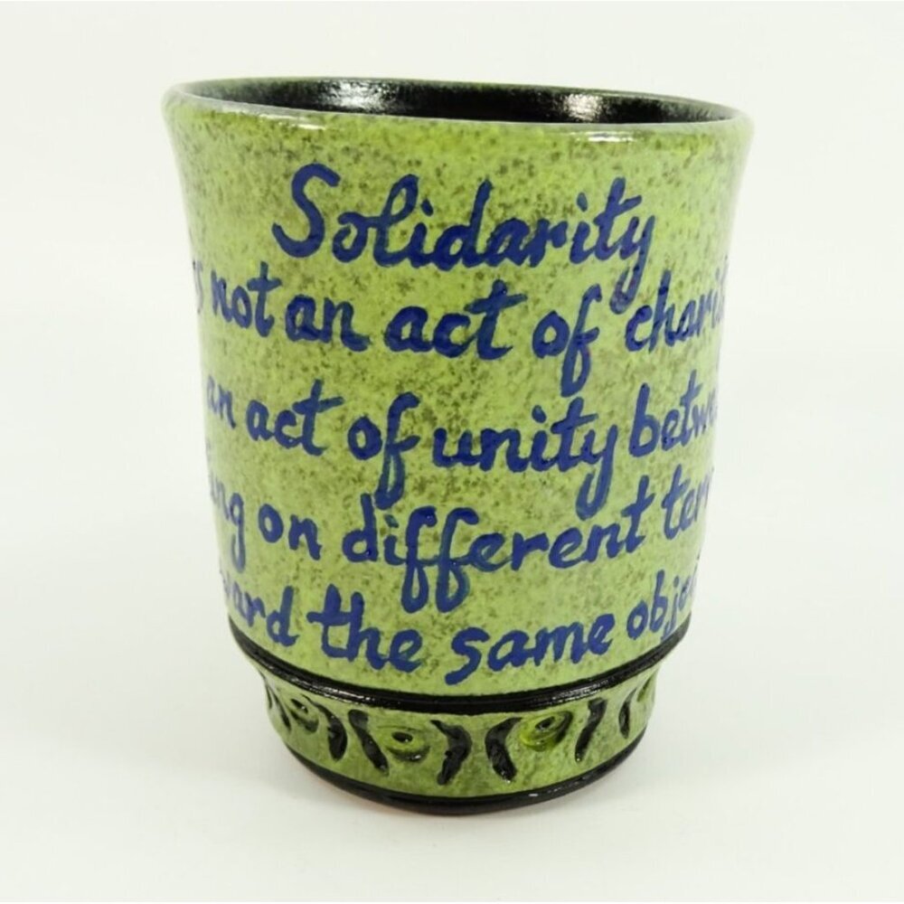 Gayle Fairchild Mug Studio Pottery Green Solidarity Unity Peace Samora Machel
